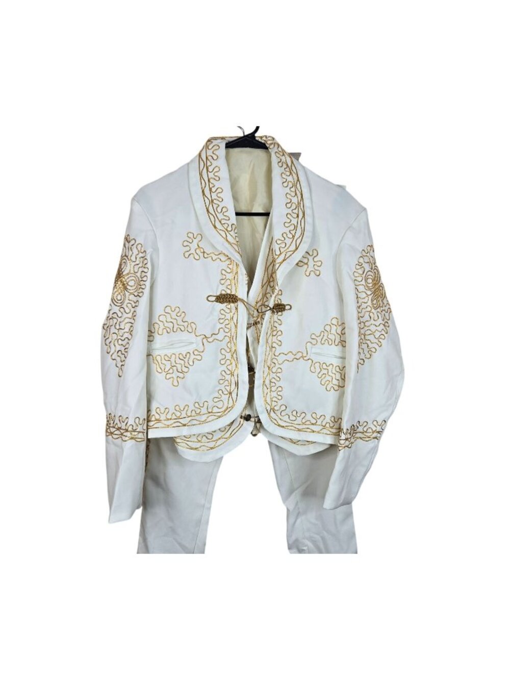 Authentic Traje De Charro Mariachi 3 Pce Suit White Gold Mens Size M